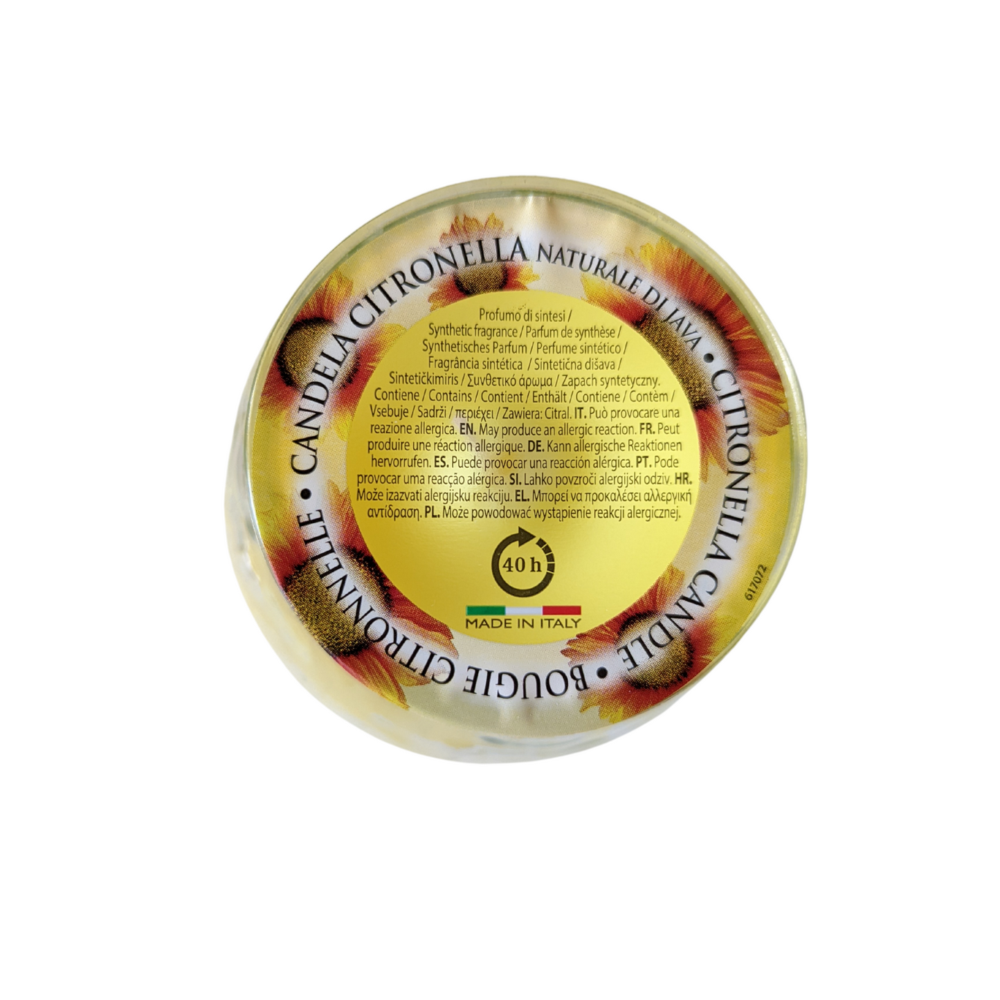 citronella citrus candle 40hr burn glass jar
