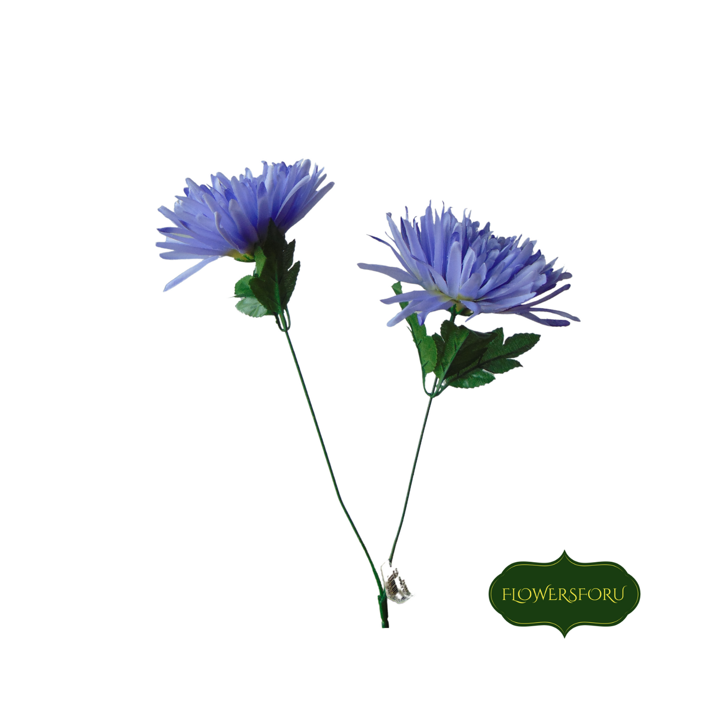 dahlia purple colour 2 flower one stem plastic green leaves 60cm long