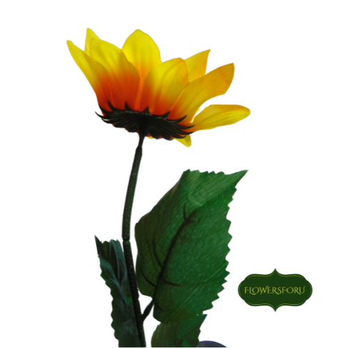 sunflower plastic green leaves yellow stem petals orange