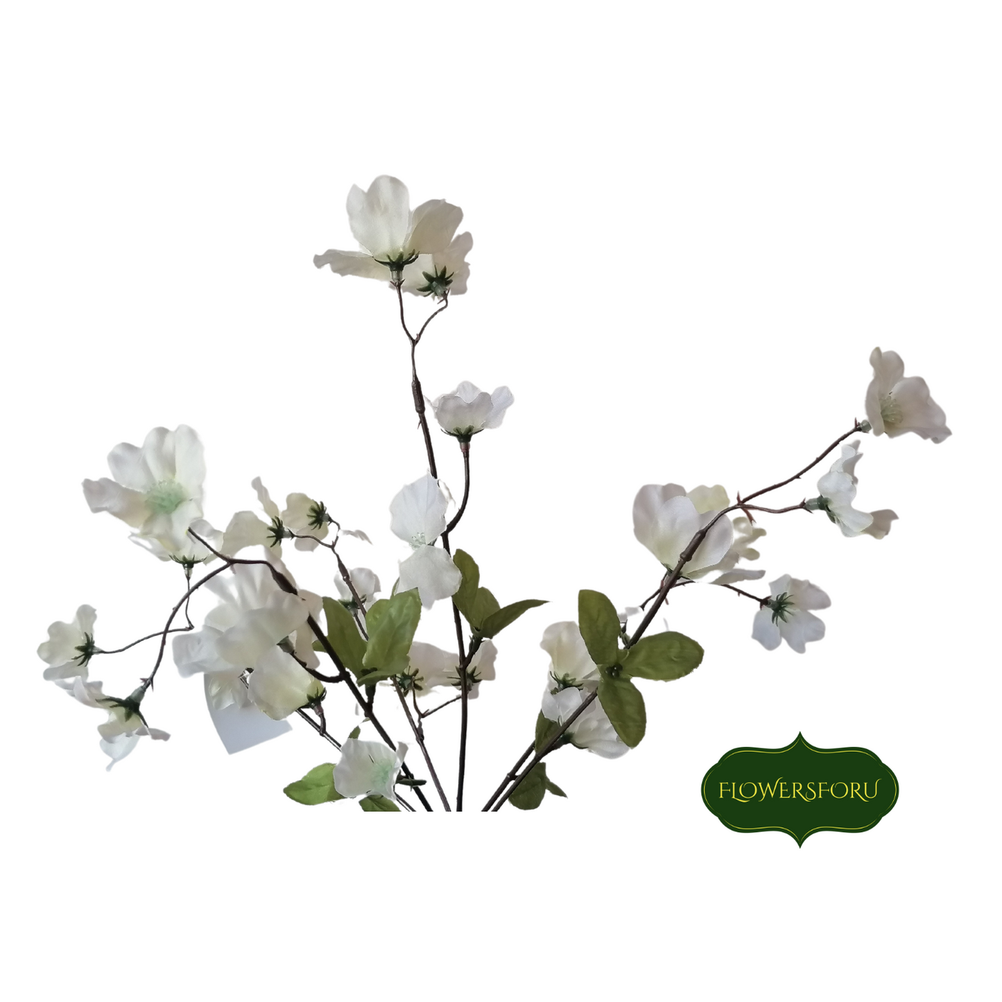 flowers cherry blossom white stem bush green leaves 39cm long