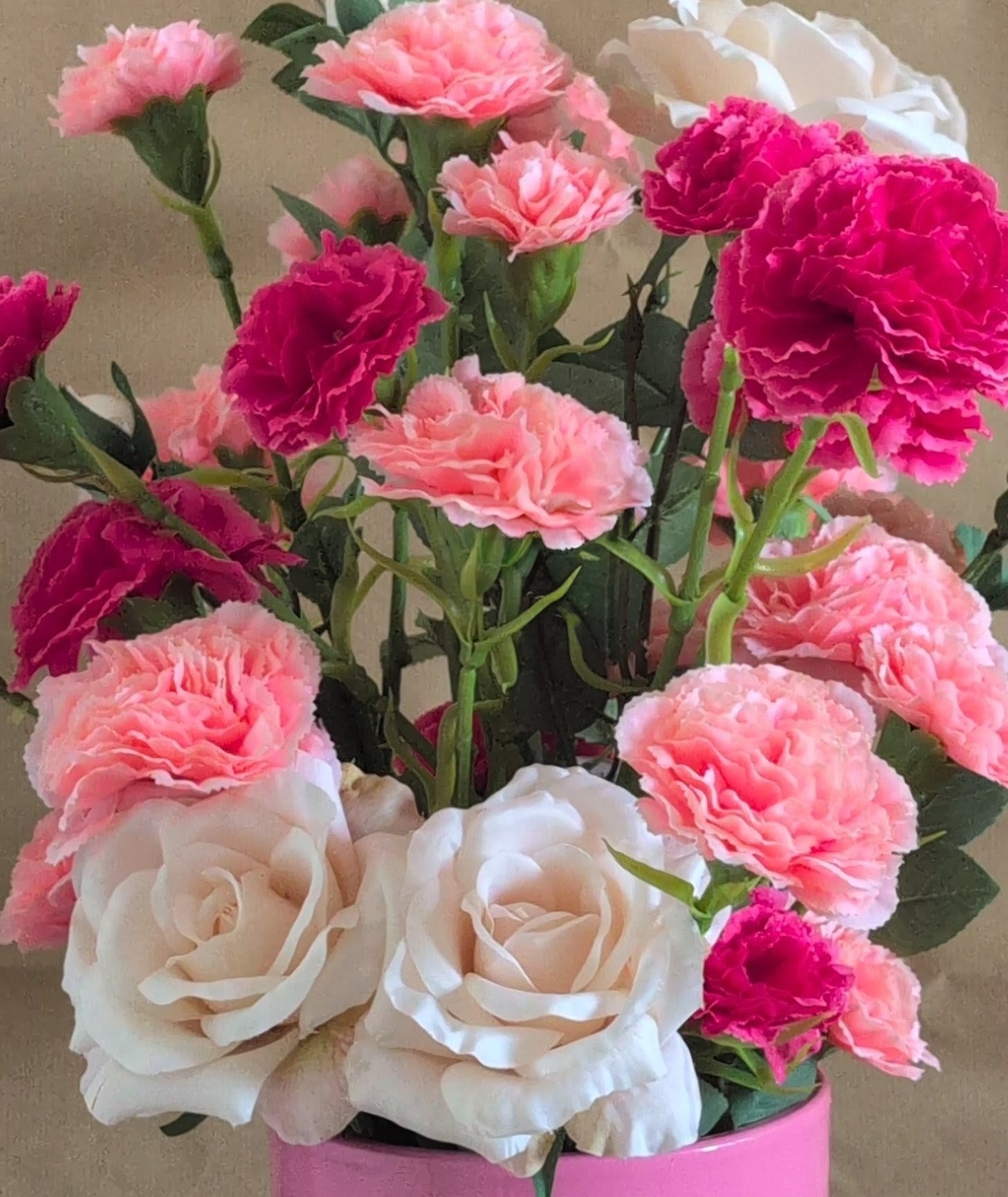 pink beige plastic flowers