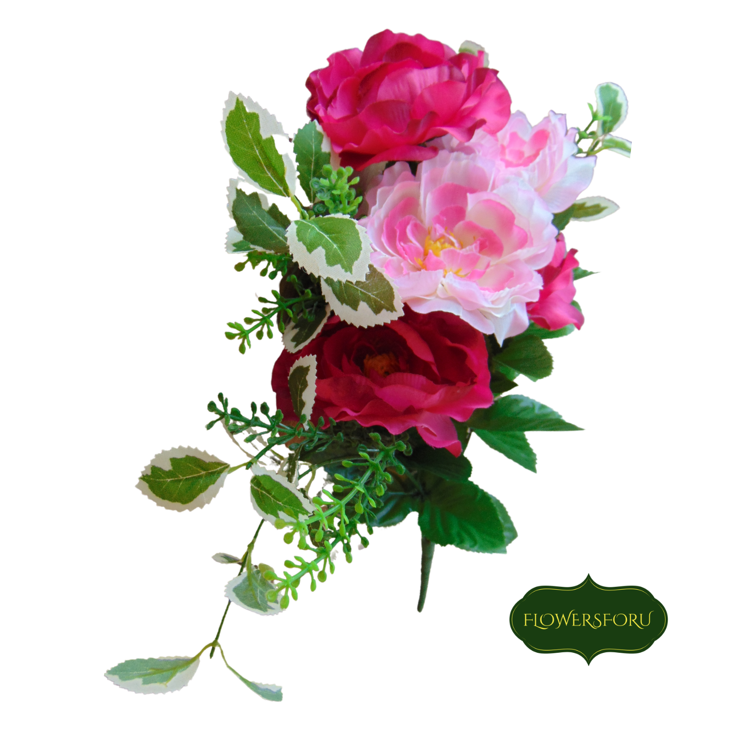 plastic  flowers roses bouquet 45cm greens